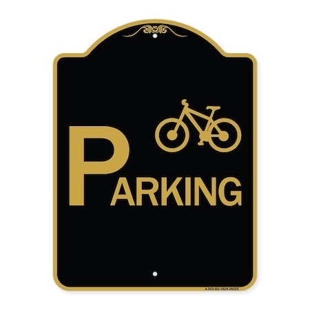 Signmission Bicycle Parking With Graphic, Black & Gold Aluminum Architectural Sign, 18" x 24", BG-1824-24325 A-DES-BG-1824-24325